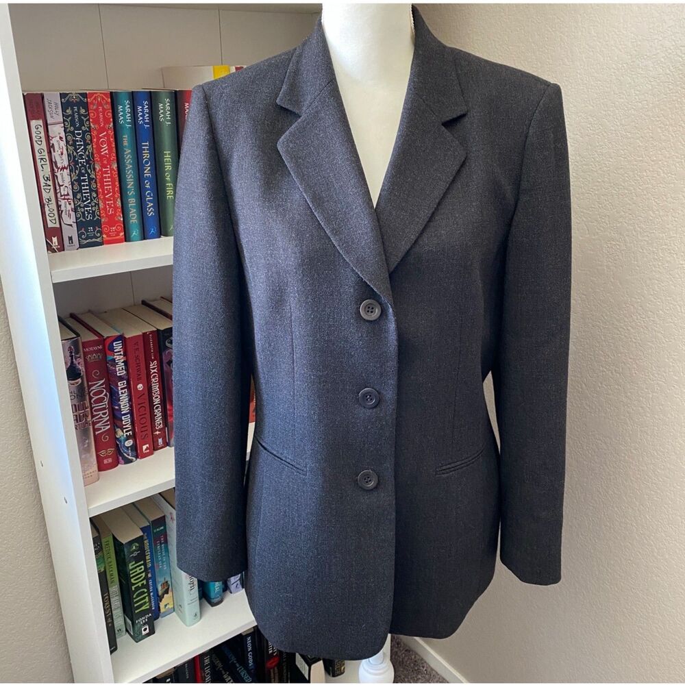 KASPER Charcoal Gray 100% Wool Career Work Business Blazer Size 12